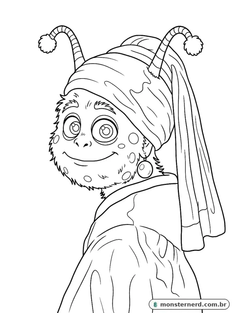 Little Monster with a Pearl Earring, coloring page