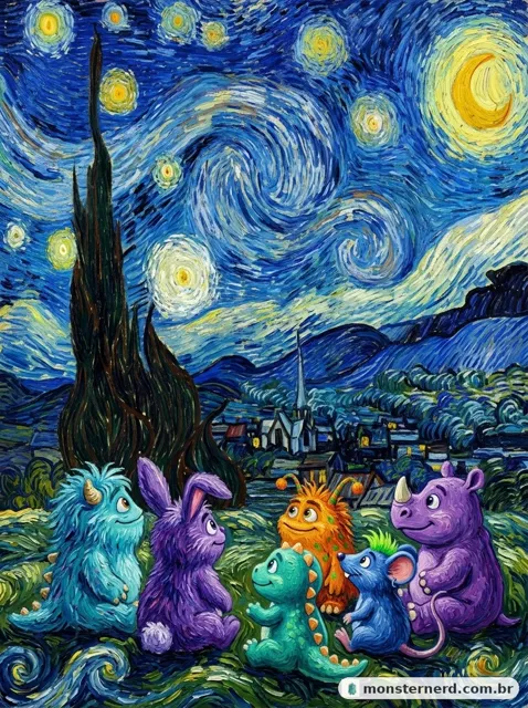 The Gang's Starry Night, a Monster Nerd take on Van Gogh