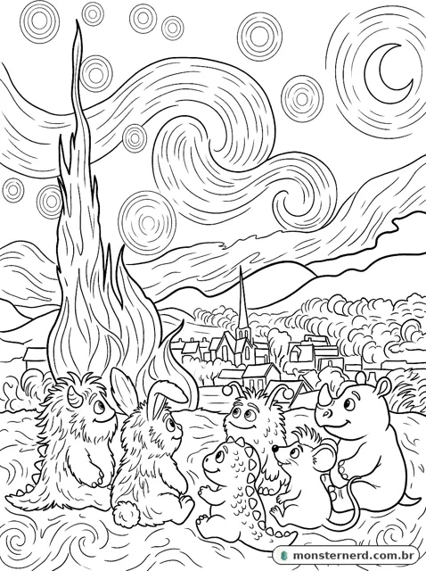 The Gang's Starry Night, coloring page