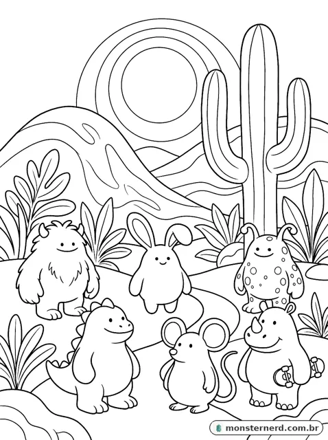 Sun, Cactus and Color, coloring page