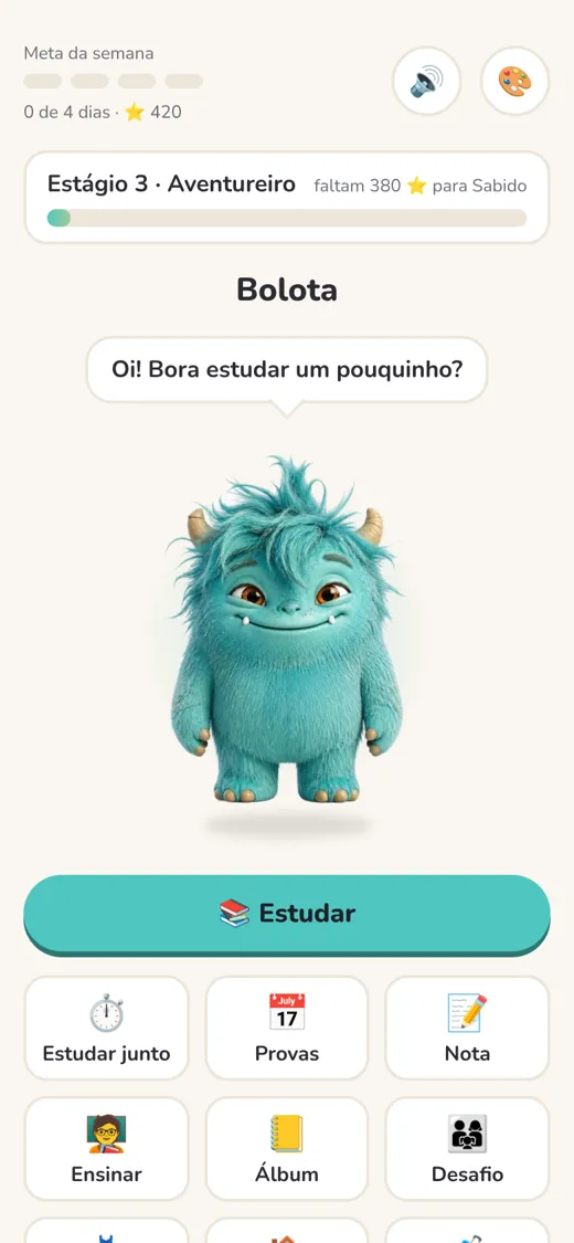 Tela inicial com o monstrinho